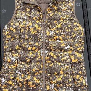 Eddie Bauer Brown Puffer Vest with Yellow & White Speckle Print